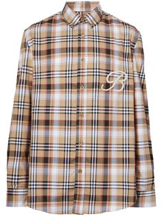 Burberry клетчатая рубашка с вышитым логотипом