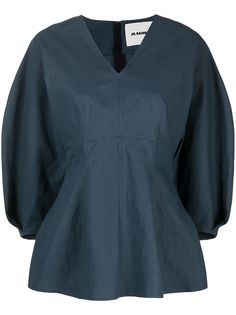 Jil Sander блузка с баской и V-образным вырезом