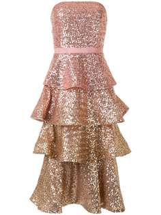 Marchesa Notte ярусное платье с пайетками