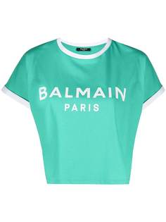 Balmain укороченная футболка с логотипом
