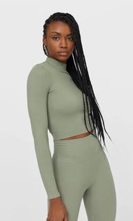 Stradivarius Укороченный Бесшовный Топ Женская Коллекция Зеленый S