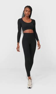 Stradivarius Укороченный Бесшовный Топ Женская Коллекция Черный S