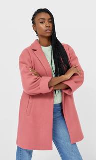 Stradivarius Пальто Из Трикотажной Ткани С Начёсом Женская Коллекция Ярко-Розовый Xl