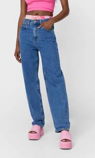 Stradivarius Джинсы Свободного Кроя Mom Fit Женская Коллекция Синий С Эффектом Потертости 44