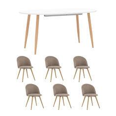 Обеденная группа Stool Group стол Берген 160-220х90, 6 cтульев Лион серо-бежевый шенилл
