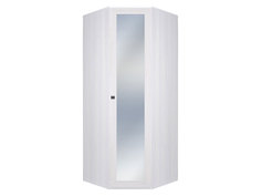 Распашной шкаф угловой Парма НЕО Ясень анкор светлый / Экокожа белая, С зеркальным фасадом КУРАЖ