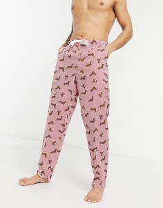 Пижамные штаны для дома в полоску с принтом собачек ASOS DESIGN-Красный