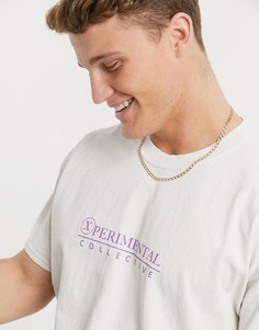 Серо-белая oversized-футболка с принтом "Xperimental" New Look-Белый