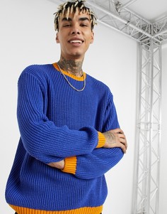 Синий вязаный oversized-джемпер в рубчик с контрастной отделкой ASOS DESIGN-Голубой