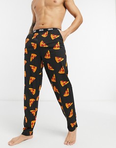 Пижамные штаны для дома с принтом пиццы ASOS DESIGN-Черный цвет