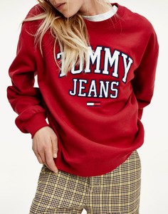 Бордовый свитшот с круглым вырезом и логотипом в университетском стиле Tommy Jeans-Красный