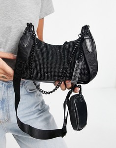 Черная сумка через плечо со стразами и ремешком-цепочкой Steve Madden Bvamp-Черный цвет