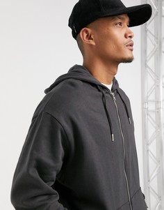 Oversized-худи на молнии из органического хлопка в выбеленном черном цвете ASOS DESIGN-Черный