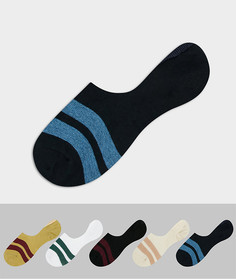 Набор из 5 пар невидимых носков в нейтральных тонах с широкими полосками ASOS DESIGN-Многоцветный