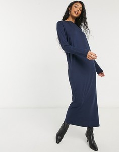 Темно-синее платье-футболка макси с длинными рукавами ASOS DESIGN-Темно-синий