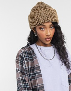 Черная и светло-коричневая шапка-бини крупной вязки Topshop-Светло-коричневый