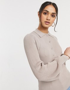 Бежевый джемпер с воротником и планкой на пуговицах ASOS DESIGN-Светло-бежевый