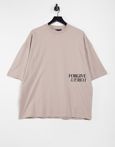 Бежевая oversized-футболка с текстовым принтом ASOS DESIGN-Бежевый