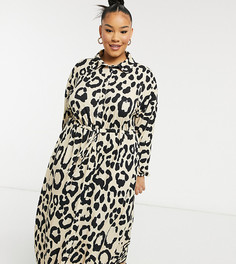Платье-рубашка миди с леопардовым принтом ASOS DESIGN Curve-Коричневый цвет