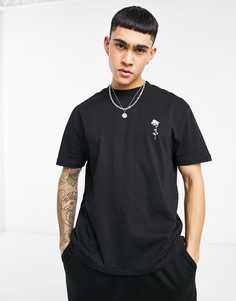 Черная свободная футболка с принтом розы на груди ASOS DESIGN-Черный цвет