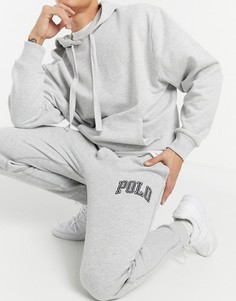 Серые флисовые джоггеры с манжетами и логотипом на штанине Polo Ralph Lauren-Серый