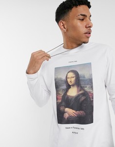 Белый свободный лонгслив с принтом Моны Лизы спереди и сзади ASOS DESIGN