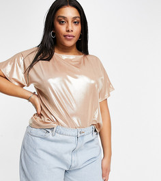 Футболка персикового цвета с эффектом металлик ASOS DESIGN Curve-Золотистый