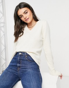 Бежевый джемпер с V-образным вырезом и манжетами на пуговицах Vila