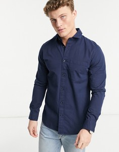 Однотонная рубашка с длинными рукавами Selected Homme-Темно-синий