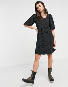 Черное платье мини со стеганой отделкой и пышными рукавами Vero Moda-Черный цвет