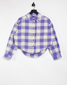Фиолетовая укороченная куртка-рубашка в клетку на кнопках ASOS DESIGN-Многоцветный