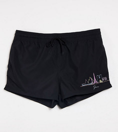 Короткие шорты для плавания с вышивкой "Paris" ASOS DESIGN Plus-Черный цвет