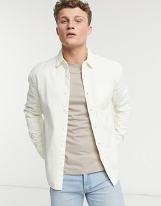 Кремовая рубашка из саржи с длинными рукавами Topman-Белый