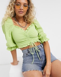 Зеленая блузка со сборками Bershka-Зеленый