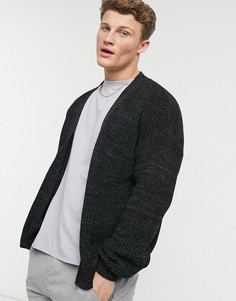 Черный трикотажный кардиган в рубчик в стиле oversized с V-образным вырезом ASOS DESIGN-Черный цвет