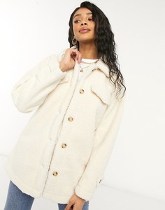 Сиреневое пальто-рубашка из искусственного меха Threadbare Kaila-Кремовый