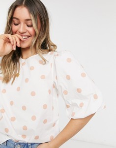 Топ цвета экрю из хлопка в горошек с oversized-рукавами Forever New-Многоцветный
