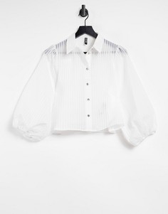Белая прозрачная рубашка в тонкую полоску с пышными рукавами Pieces-Белый