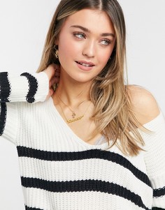 Укороченный джемпер в полоску с V-образным вырезом Brave Soul Reefia-Белый