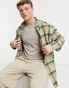 Oversized-рубашка в стиле 90-х в клетку бежевого и зеленого цвета ASOS DESIGN-Бежевый