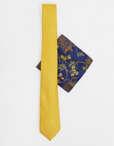 Комплект с галстуком горчичного цвета с цветочным принтом Burton Menswear-Желтый