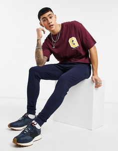 Бордовая футболка в стиле oversized в университетском стиле с логотипом на груди Jack & Jones Originals-Красный