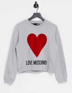 Серый свитшот с красным сердечком и логотипом Love Moschino