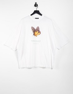 Молочно-белая oversized-футболка с бабочкой и надписью спереди ASOS DESIGN-Белый