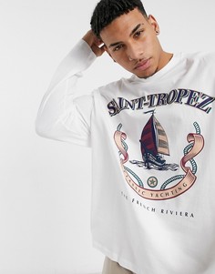 Белый oversized-лонгслив с принтом лодки спереди в университетском стиле ASOS DESIGN