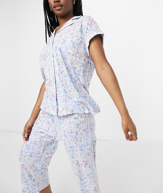 Пижама с брюками капри и рубашкой с лацканами с цветочным принтом Lauren by Ralph Lauren-Многоцветный