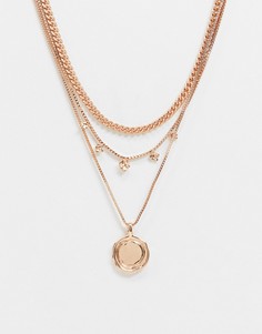 Ожерелье из трех цепочек с покрытием из розового золота и подвеской Pilgrim-Розовый цвет