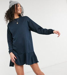 Темно-синее платье-свитшот в стиле oversized с оборкой по нижнему краю ASOS DESIGN Tall-Темно-синий