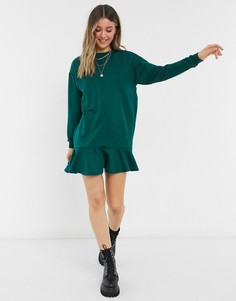 Темно-зеленое платье-свитшот в стиле oversized с оборкой по нижнему краю ASOS DESIGN-Зеленый цвет