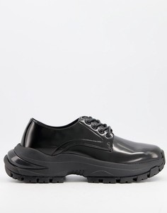 Черные туфли из искусственной кожи со шнуровкой и толстой подошвой ASOS DESIGN-Черный цвет